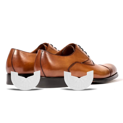 Tough As Nails Shoe Heel Pads 4Mm Thick Rubber Non Skid Adhesive on brown leather dress shoes for traction and grip.