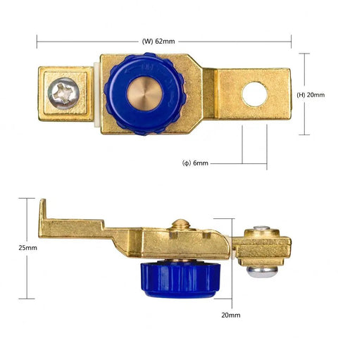 Heavy Duty 12V 80A Top Post Battery Disconnect Switch For Motorcycle Car Boat RV Truck ATV UTV And SUV, Brass Plated Zinc Alloy