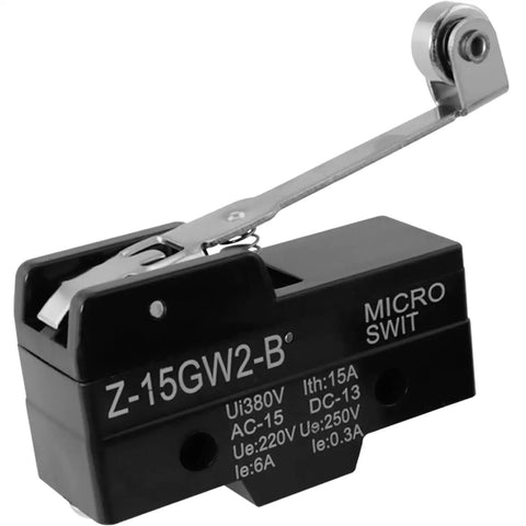 Heavy Duty Long Hinge Roller Lever Microswitch Rocker Type Z-15GW2-B 1NO 1NC 15A 250V High Current Control Switch For Machine Tools Cranes Electrical Equipment Automation Appliances black switch with long roller lever