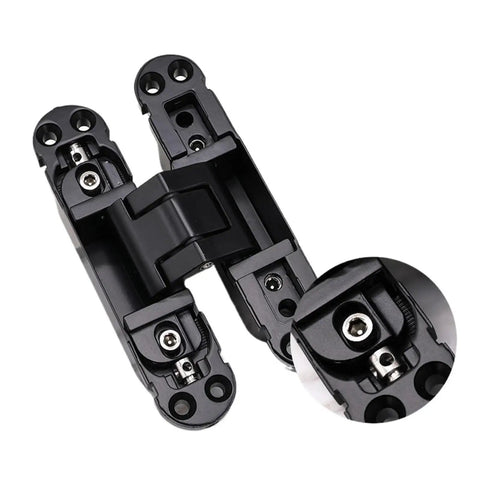 Adjustable Hidden Door Hinge 180 Degree Concealed Zinc Alloy Build Tough Heavy Workhorse With Smooth Gliding Action Perfect For Thin Doors Up To 1400Mm Zero Visible Install And Top Tier 60Kg Load Rating. Close-up view of the adjustable hinge mechanism.