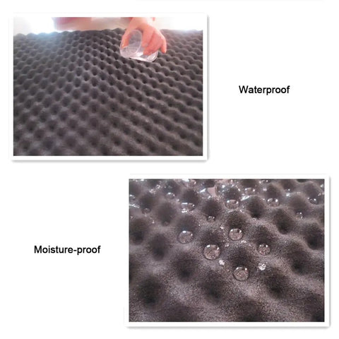 Hella Thick Acoustic Foam Panels Knock Out Room Echoes Slick Self Adhesive Sound Insulation Rubber Roll Egg Crate Profile In Green showing waterproof and moisture-proof features.