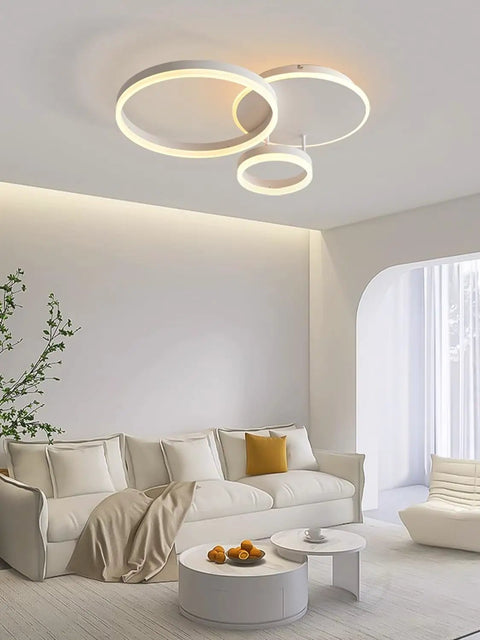 Dimmable 3 Ring Ceiling Light With Remote Control, Adjustable 3000K-6000K Color Temperature, modern circular LED lamp in living room