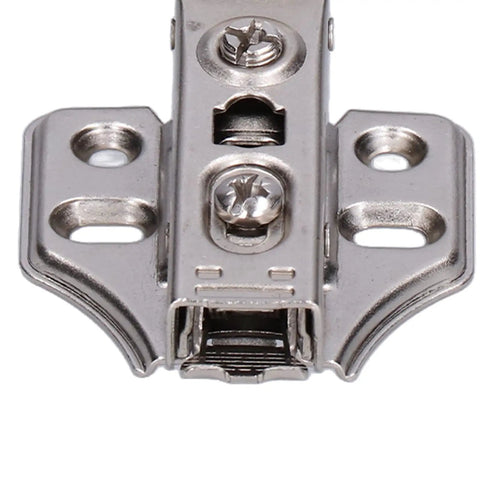 Close-up of metal hinge from Soft Close Cabinet Hinges Kit With 2 Sets Of Concealed Overlay Hinges For Kitchen Cabinets