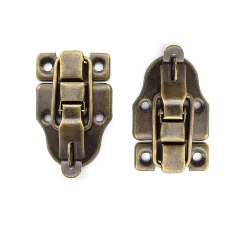 Retro Bronze Style Box Toggle Latch with Padlock Hole, antique iron duckbilled hasp latch shown front view, for boxes and cabinets, 59x40 mm.
