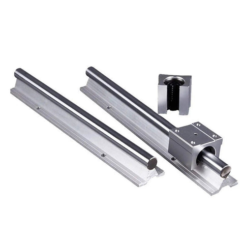 Close-up of Pro SBR12 Linear Rail System with SBR12UU Bearing, showcasing length options 400mm to 1150mm, for CNC routers.