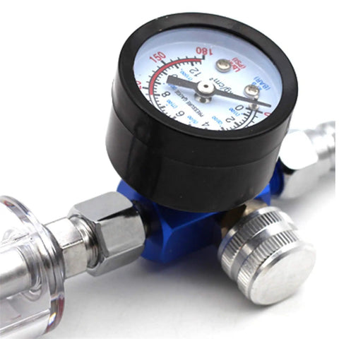 Pro Air Pressure Regulator With Gauge For Spray Paint And Pneumatic Tools Quarter Inch Thread with clear pressure reading.