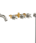 Brushed Nickel Wall Mount Tub Filler With 3 Handles Handheld Shower Waterfall Spout Valve Trim Kit High Flow Rate Tub Faucet Set.