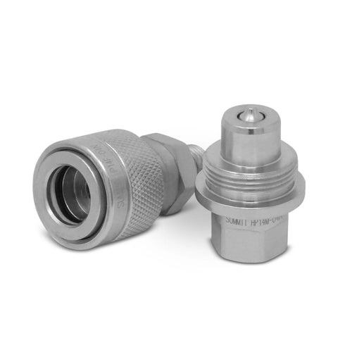 Image of high pressure hydraulic quick coupler 10,000 PSI for industrial use, featuring 1/4 NPT connector and hardened steel design.