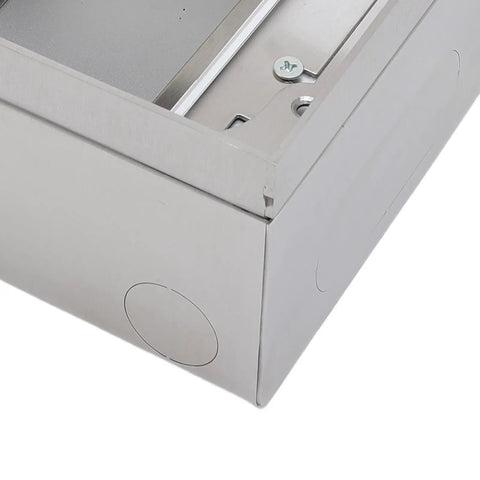 Close-up of Heavy Duty Recessed Floor Power Outlet Kit With Four Receptacles And A Stainless Steel Top showing rugged housing.