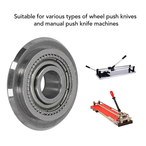 Heavy Duty Tungsten Carbide Scoring Wheel Plus Balanced Bearing for clean snaps, compatible with manual push knife machines.