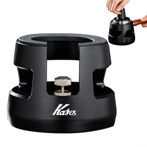 Next Level Adjustable Espresso Tamping Station For 51 To 58mm Portafilter solid aluminum base with adjustable knob.