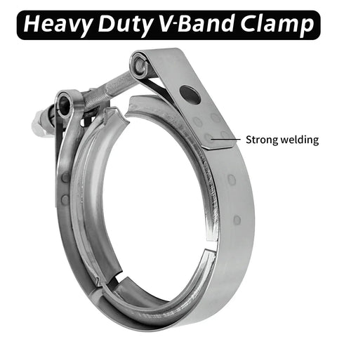 Top Shelf 2 Inch V Band Clamp With Slick Bolt Design Made From Hella Tough 304 Stainless Steel For Street And Strip Exhaust Setup Offering Rock Solid Seal And Rust Free Performance Upgrade Your Ride Today. Image showing strong welding detail.