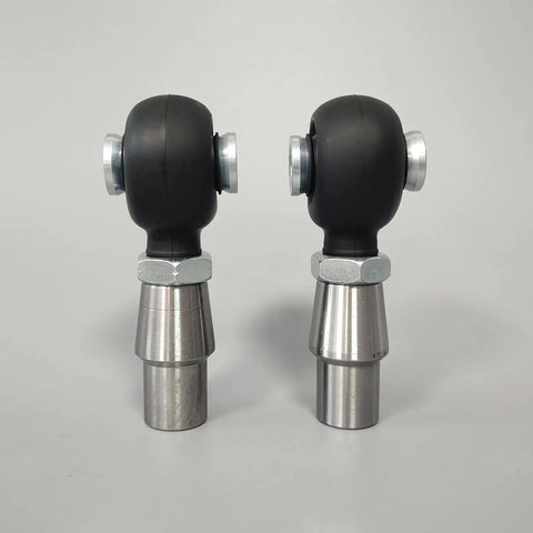 Built Tough Heavy Duty Chromoly Heim Joint Kit 3/4-16 Pair Of Right And Left Thread Rod End Bearings showing rubber boots and zinc nuts.