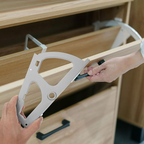 2-pack stainless steel drawer hinge plates for cabinets; installation view, silver finish