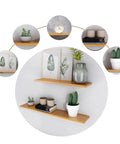 Built Tough Hidden Shelf Brackets For Floating Walls, Heavy Duty Triangle Support That Holds Up Like Champs, Rust Proof White Steel Plate With Smooth Finish, No Sweat Install 5.5 Inch Wall Mount Pair used with wooden shelves displaying plants and decor.