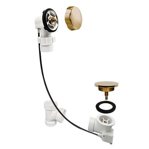 Rock Solid 1 1/2 Inch Schedule 40 Pvc Cable Driven Bath Waste Kit with brass parts and PVC fittings for tub drain.