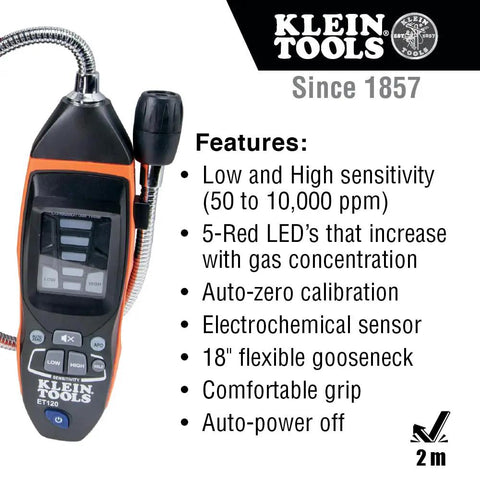Gas Leak Detector Tester With 18 Inch Gooseneck For Combustible Gas From 50 To 10000 Ppm Adjustable High And Low Sensitivity