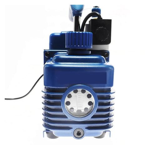Pro Shop Heavy Duty Single Stage Rotary Vane Vacuum Pump For Home AC HVAC Setup front view with oil gauge and ballast valve.