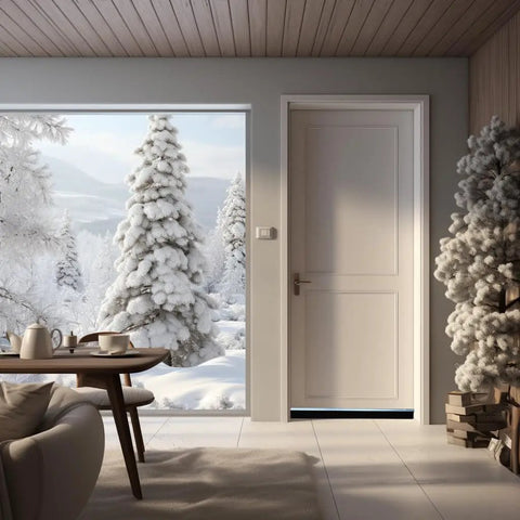 Cozy room with snowy view outside, insulated by Garage Door Brush Sweep 4 Pack With 2.5 Inch Bristles And 39.37 Inch Aluminum Bottom Seal Strips