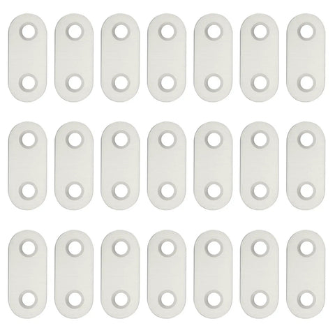 21 Pack Stainless Steel Straight Flat Brace Mending Plates with holes displayed on white background. Size 1.46 by 0.63 inch.