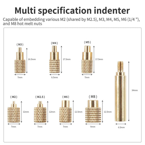 Heat Set Insert Tool Kit For 3D Printers TS101 TS100 936 Soldering Iron Adapter M2 To M8 Replacement Brass Knurled Nut