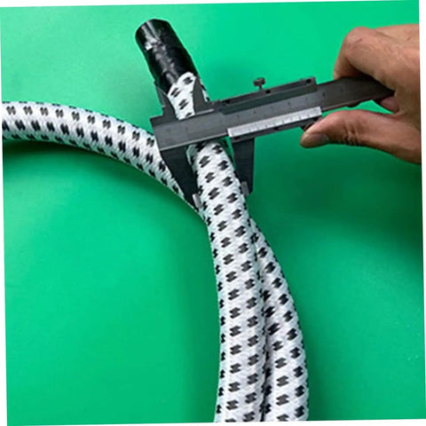 High Temperature Resistant Steam Hose Replacement Tube For Garment Steamers Flexible PVC Nylon Construction Long Heavy Duty Pro Grade Hose Built To Last Works With Various Steam Iron Brands Black And White measured with calipers.