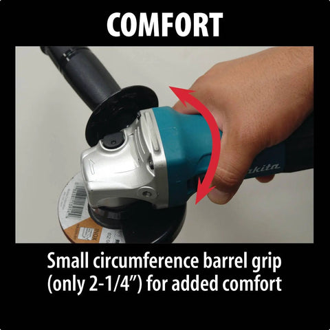 Powerful 4-1/2 Inch Angle Grinder With Kick Butt Strength And Smooth Handle Control designed for comfort with small circumference grip