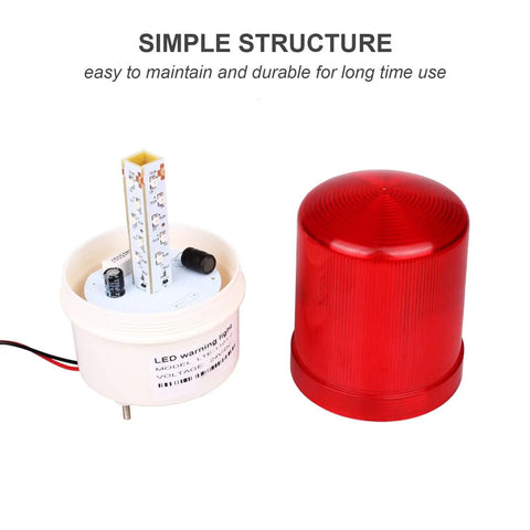 Top Shelf Industrial Led Rotating Strobe Beacon Warning Lamp Cranking Out Mean High Output Red Beam And Quick Screw Mount 110 Volt AC Wiring, showing inner LED structure and red lens.