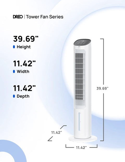 Evaporative Swamp Cooler With Bladeless Standing Fan And Removable Water Tank, measures 39.69" height, 11.42" width and depth for summer use.