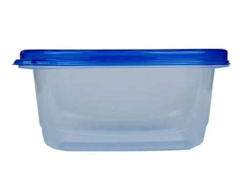 Medium 24 Oz Rectangular Food Storage Containers With Lids BPA Free Plastic Leak Resistant Lids Microwave Safe Dishwasher Safe Freezer Safe Perfect For Soups Salads Meal Prep And Leftovers 5 Count shown from side with blue lid