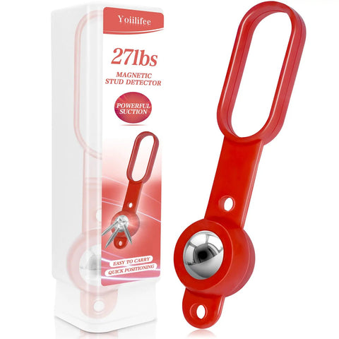 Heavy Duty Magnetic Stud Finder With 27 Pound Pull Power Battery Free Wall Scanner for Drywall and Wood in red color.