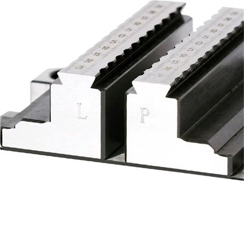 Hefty CNC Turntable Vise With Self Centering Jaws Slick Swivel Base Locks It Down Firm 6 To 60 Millimeter Jaw Spread showing precision machined jaws with scale.