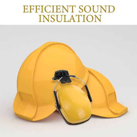 Heavy Duty Hard Hat Earmuffs With Hella Thick Sponge Cushions For Kickass Noise Reduction And Reliable Hearing Protection On Any Big Construction Jobsite Today with yellow hard hats.