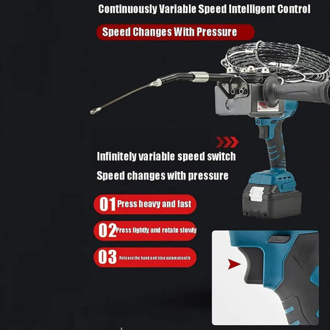 Heavy Duty Cordless Wire Pulling Machine With Automatic Conduit Threader And Six Roller Guide showing variable speed control features.