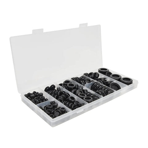 170-Piece Rubber Grommets Kit With Divided Organizer For Auto, Plumbing and PC Builds on white background