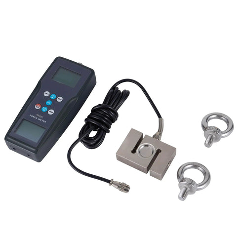 Digital Force Gauge Push Pull Meter With External Load Cell Sensor 1000 kgf Capacity, 9800 N, 2200 Lbf, Peak and Track Modes, 0.01 kgf Resolution, 0.2 Percent Accuracy, N Kg Lb Units, Built For Pros And Daily Use, with load cell and eye bolts