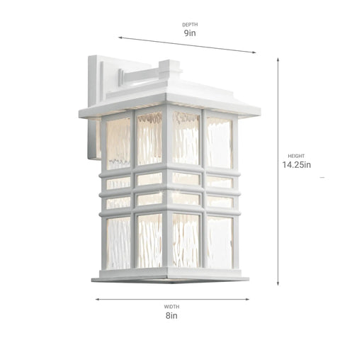 Beacon Square Outdoor Wall Light In White 1 Light Exterior Sconce With Clear Hammered Glass Craftsman Style 14.25 Inch by 8 Inch