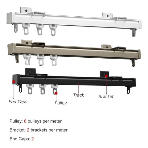 Solid Adjustable Ceiling Curtain Track System 1 To 20 Feet Length Fits Any Room Divider Layout Comes With Premium Roller Hardware And End Caps For Smooth Gliding Heavy Load Durability Perfect White Rail, white aluminum track with pulley brackets