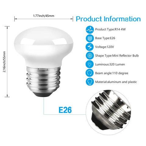 R14 E17 LED Bulb 4W Mini Reflector Floodlight 6500K Cool White 400 Lumens 40W Halogen Equivalent Non Dimmable with product specs