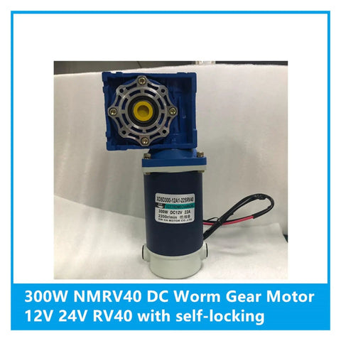 Hefty Kickin 300W DC Worm Gear Motor With Self Locking Gears And Speed Adjustable Control For Butter Smooth Runs High Torque 12 Or 24 Volt Rv40 Unit Built Damn Tough For Pro Work side view showing gearbox and motor specifications