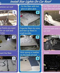 Installation guide for Twinkle 16W RGBW Fiber Optic Starlight Headliner Kit For Car And Home Ceilings showing step-by-step process.