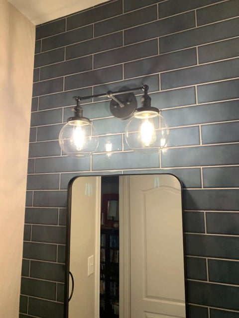 Two Light Vintage Wall Sconces With On Off Switch Globe Glass Vanity Bathroom Light Fixtures Industrial Style