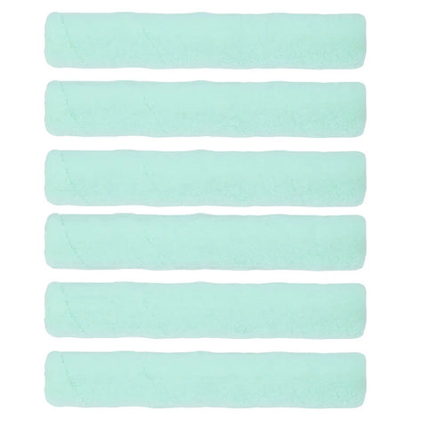 Wide Nap 14 Inch Paint Roller Covers That Roll Smooth As Silk With Zero Paint Drip Nonsense Heavy Duty Polyester Sleeves For Big Walls And Ceilings Knockout 6 Pack For DIY Crews in mint color.
