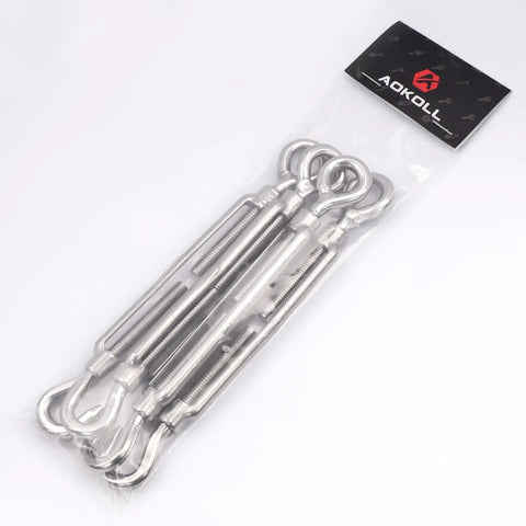 Top Shelf 304 Stainless Steel Hook And Eye Turnbuckle Kit For Wire Rope Tensioning Heavy Duty M10 Rigging Hardware in package.