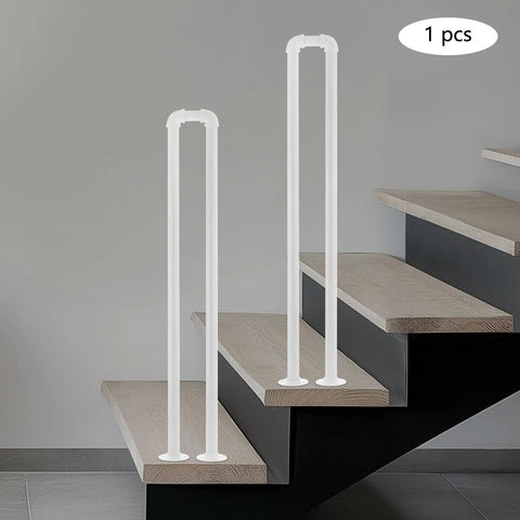 Heavy Duty U Shape Stair Handrail With Steel Wall Mount Brackets For Indoor Steps Featuring Light Baked Enamel Finish and Legit Sturdy Tube Grip.