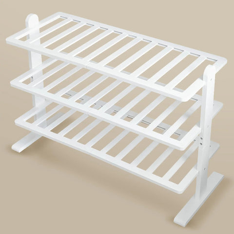 White Bamboo Shoe Rack Organizer For Closet And Entryway Free Standing Three Tier Wooden Shoe Shelf For Tight Spaces