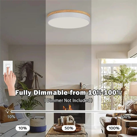 Wooden Flush Mount Ceiling Light With Dimmable LED 5CCT 2700K 6000K Round 16 Inch Ceiling Fixture dimmable from 10% to 100%