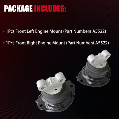 Straight Swap Front Left And Right Motor Engine Mount Pair To Keep Your Ride Butter Smooth Compatible With Chrysler 300 Dodge Challenger Charger Durango 2011 Through 2022 3.6L 5.7L V6 V8 A5522 4726030AH set showing both mounts with part number A5522