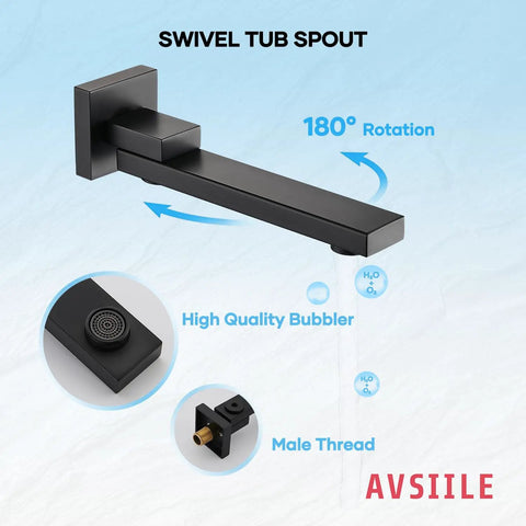 Top Shelf Matte Black Shower Faucet Set With 10 Inch Rainfall Shower Head And Tub Spout, Solid Stainless Steel Bathroom Fixture With Triple Spray Functions For Real Deal Relaxation, swivel tub spout with 180-degree rotation.