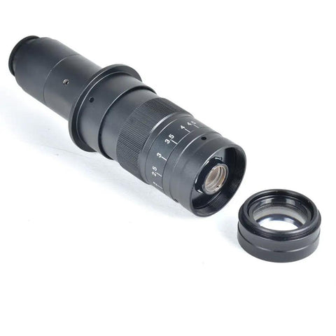 0.5X Barlow Lens For Stereo Microscope Big Attachment Objective Lens Doubles Your Magnification And Extends Working Distance For Industrial Microscopy With C Mount Camera Compatibility 10X To 300X Display Range black metal lens with C-mount adapter ring